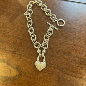Udine 925 STERLING SILVER PAVE 1/4 ct. DIAMOND HEART CHARM Toggle LINK BRACELET